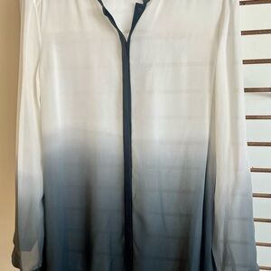 Eileen Fisher 100% Silk Grey and White Sheer Bouse